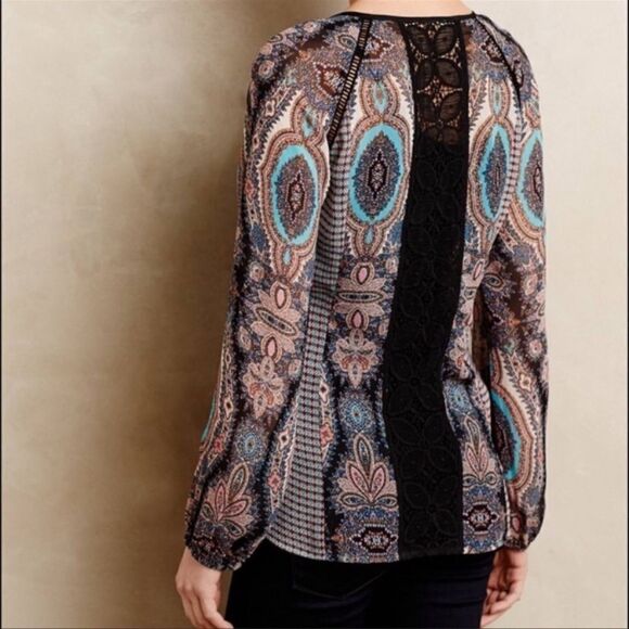 Anthropologie Meadow Rue Giada Long Sleeve Crochet print Top M - Picture 2 of 7